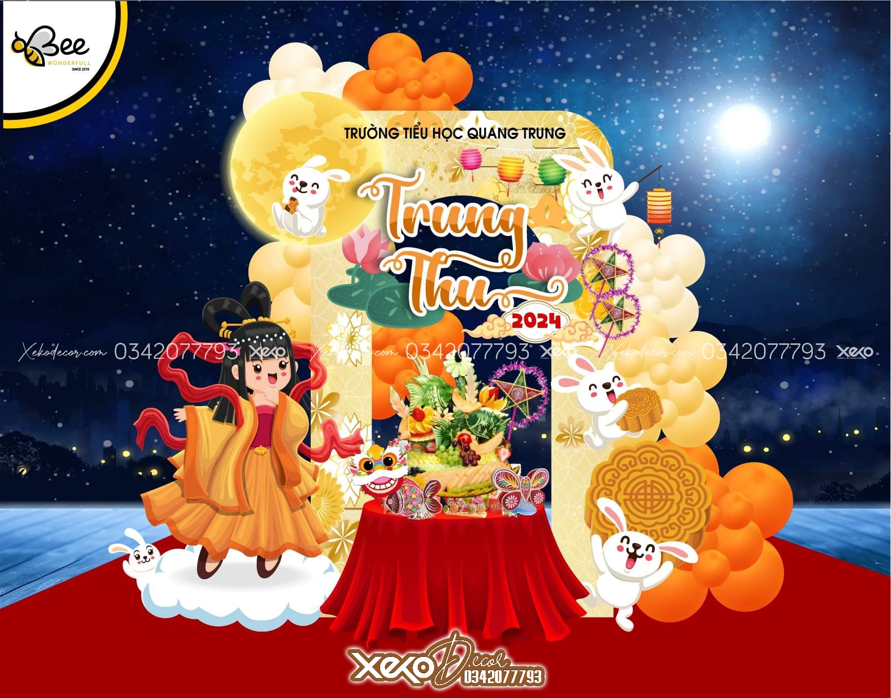 Mẫu trang trí background trung thu đơn giản tại trường học