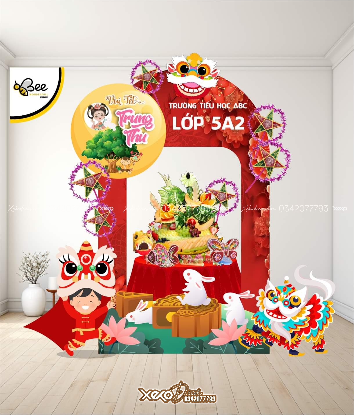 Mẫu trang trí background trung thu đơn giản tại trường học