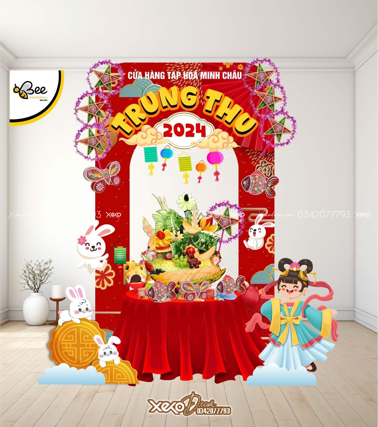 Mẫu trang trí background trung thu đơn giản tại công ty