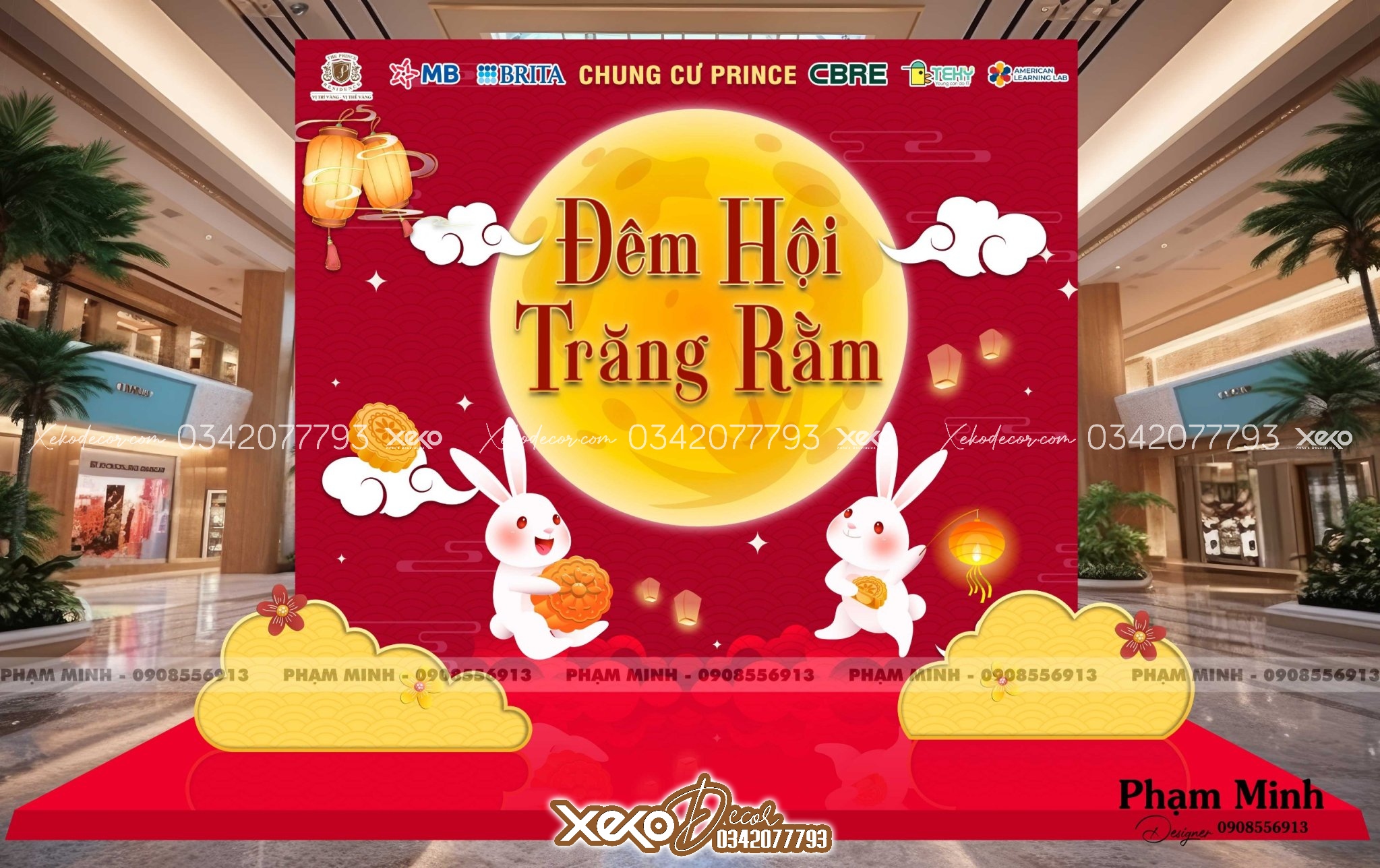 Backdrop trung thu màu đỏ