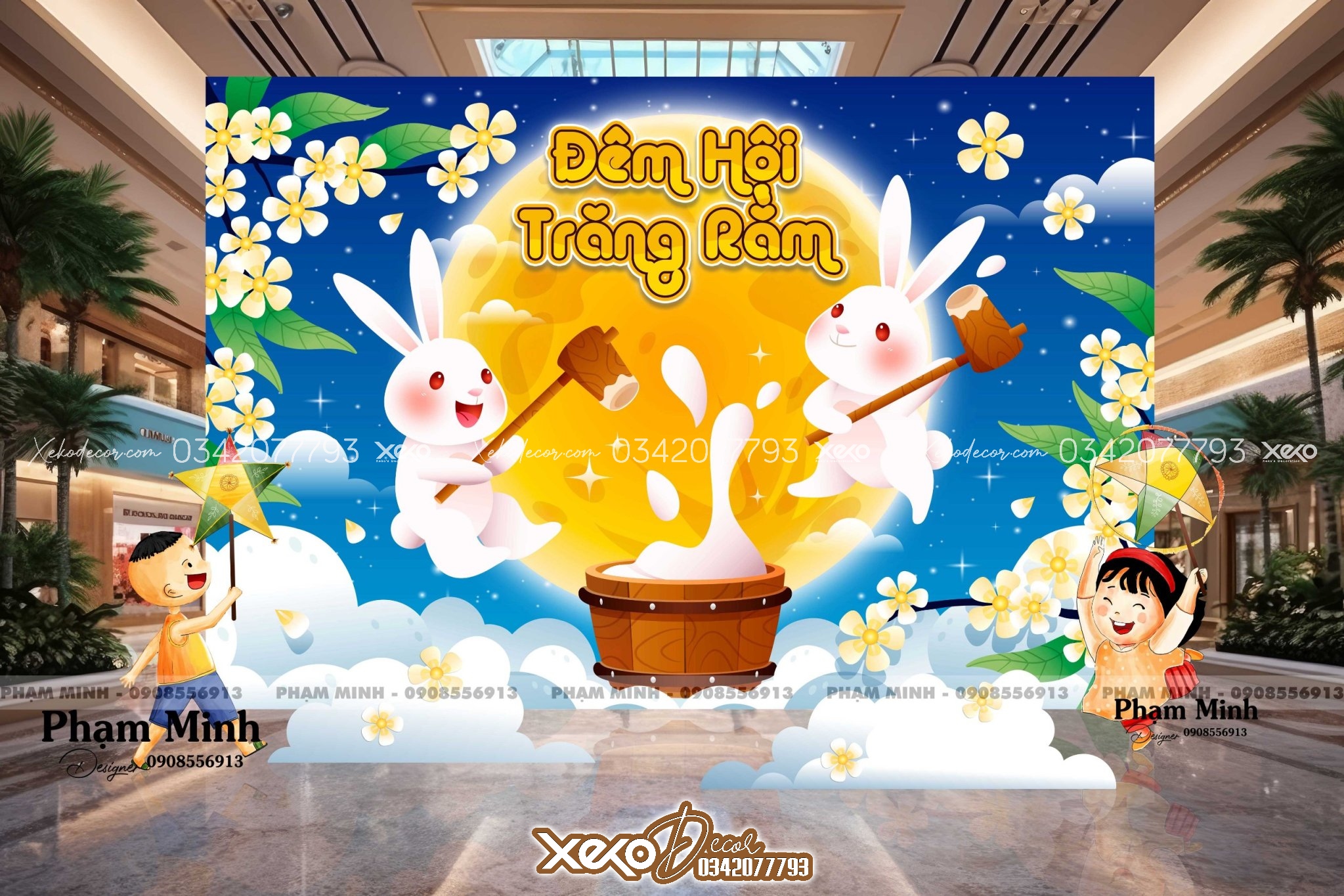 Backdrop trung thu màu xanh dương