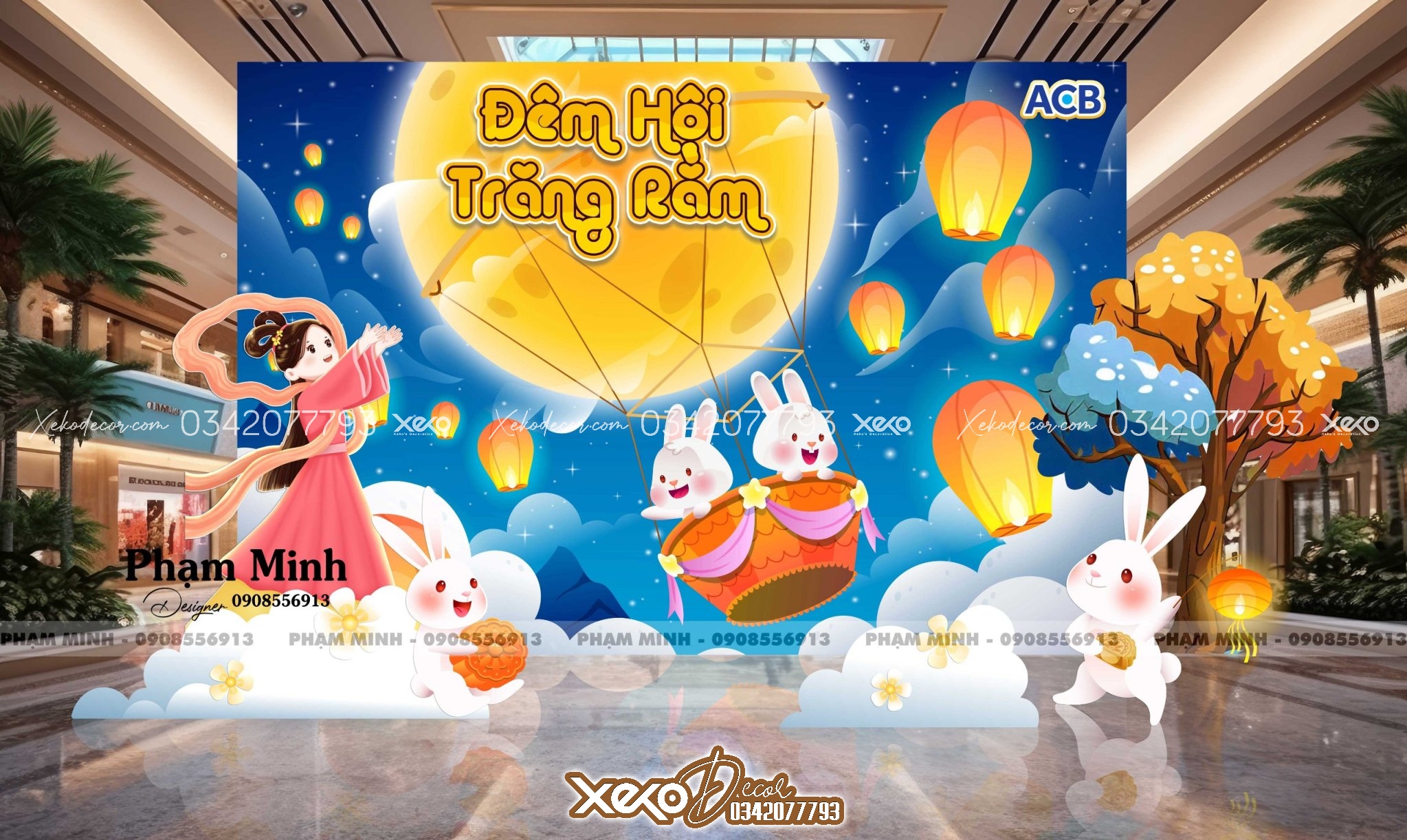 Backdrop trung thu màu xanh dương
