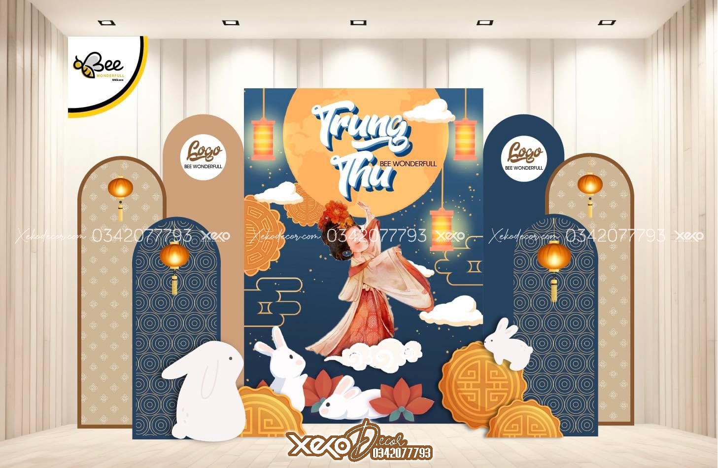 Mẫu trang trí background trung thu có họa tiết cổ điển