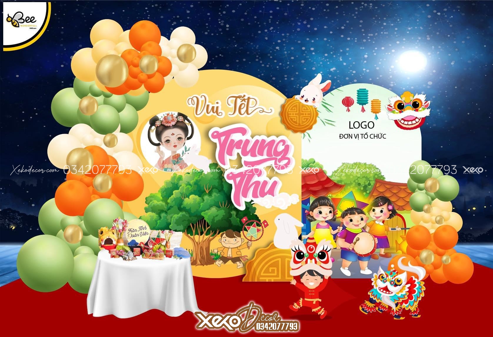 Mẫu trang trí background trung thu có họa tiết cung trăng dễ thương