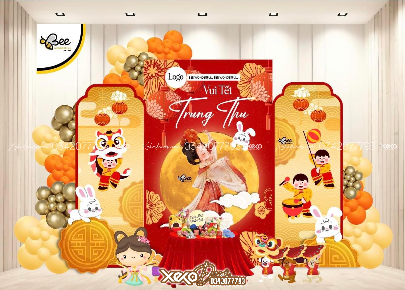 Mẫu trang trí background trung thu tone màu đỏ