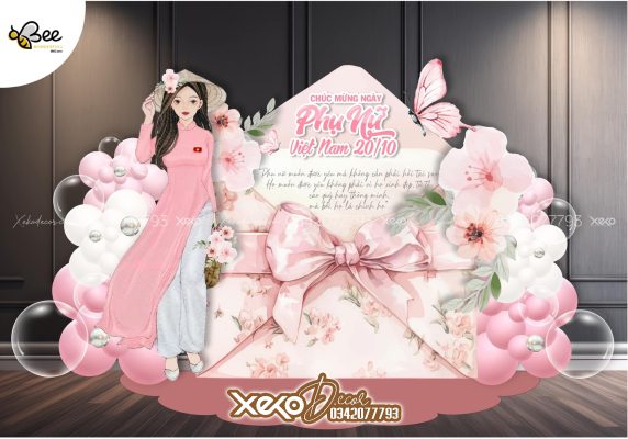 Trang trí background phụ nữ việt nam 20/10 tone màu hồng