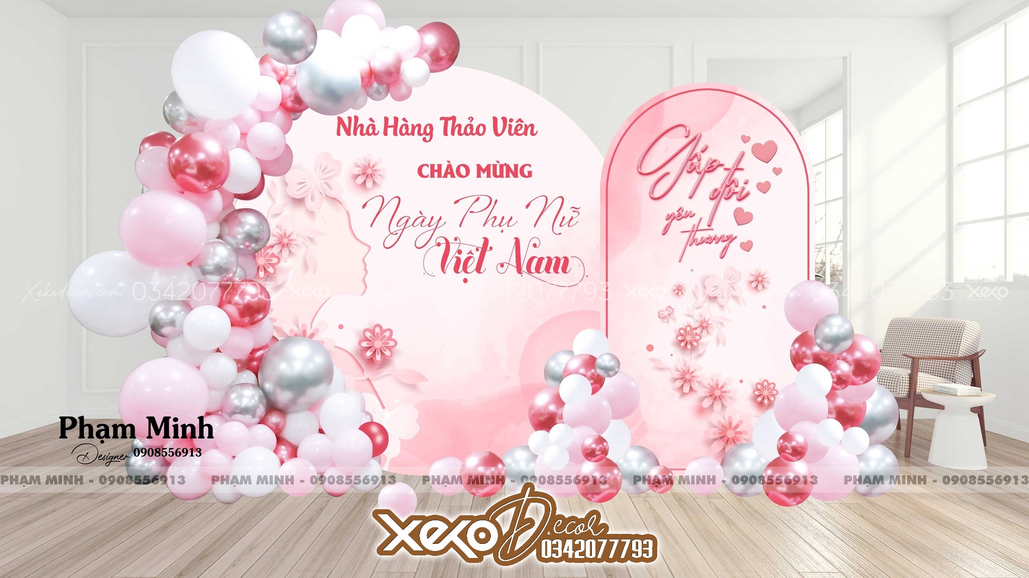 Trang trí background phụ nữ việt nam 20/10 tone màu hồng