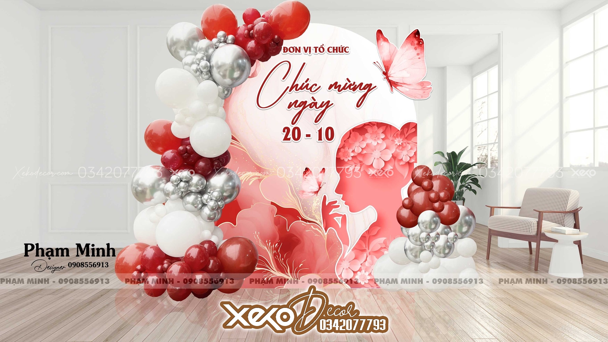 Trang trí background phụ nữ việt nam 20/10 tone màu hồng