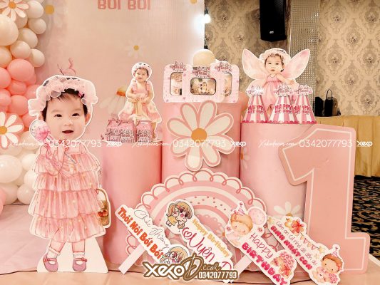 Trang trí thôi nôi bé gái tông hồng Bối Bối