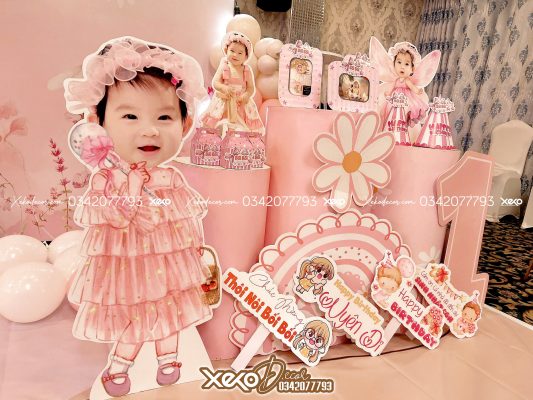 Trang trí thôi nôi bé gái tông hồng Bối Bối