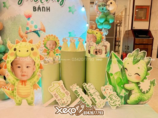 Trang trí thôi nôi bé trai tông xanh lá-bé Bánh