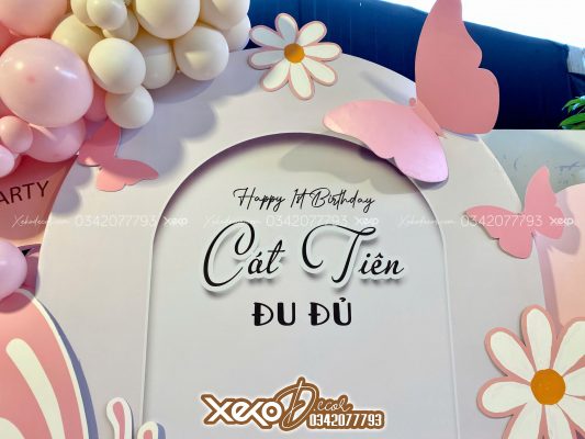 Trang trí thôi nôi bé gái tông hồng pastel - bé Đu Đủ