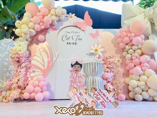 Trang trí thôi nôi bé gái tông hồng pastel - bé Đu Đủ