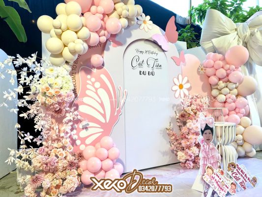 Trang trí thôi nôi bé gái tông hồng pastel - bé Đu Đủ