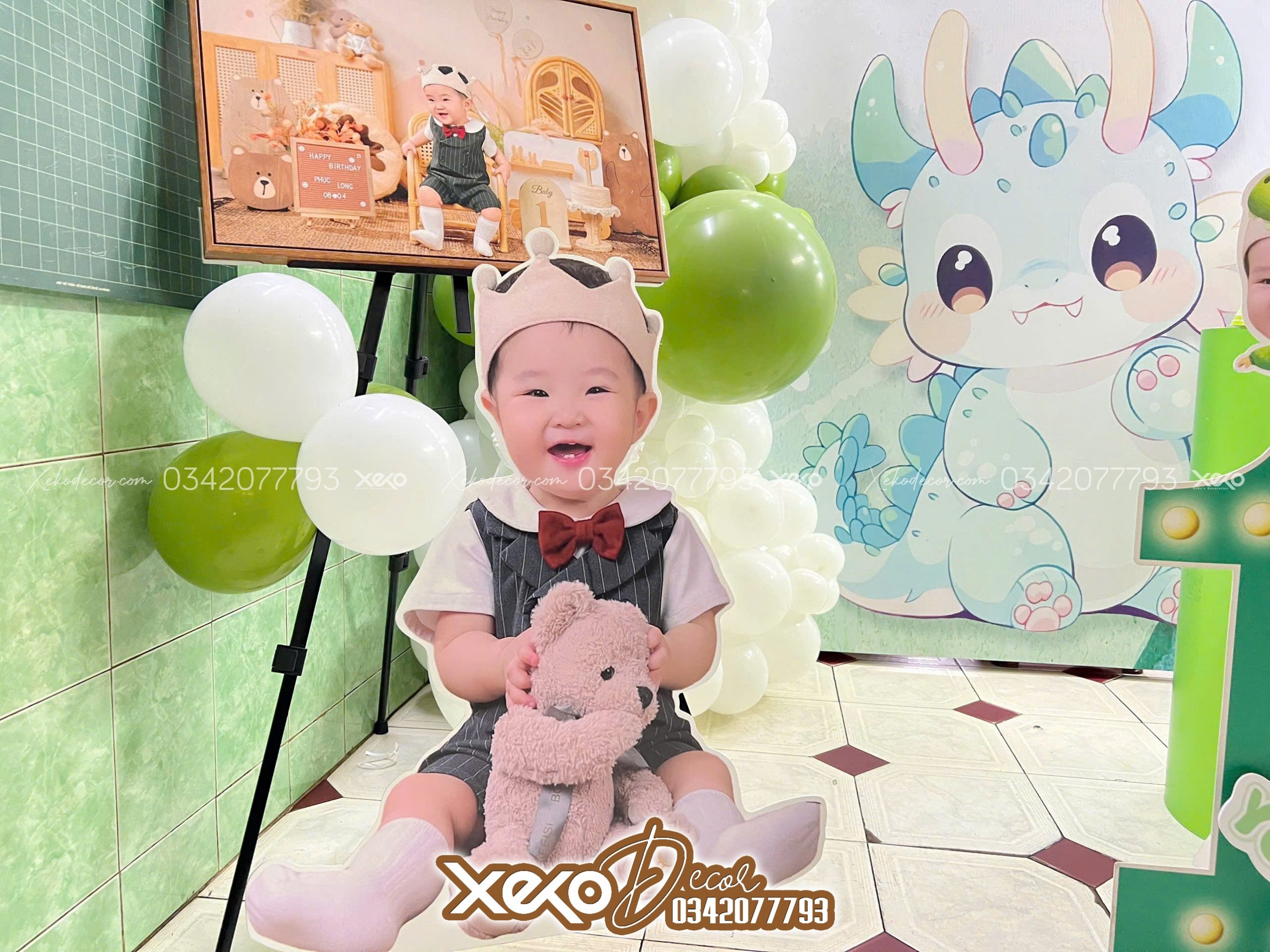 trang trí thôi nôi bé trai tuổi rồng tông xanh lá-bé Phúc Long