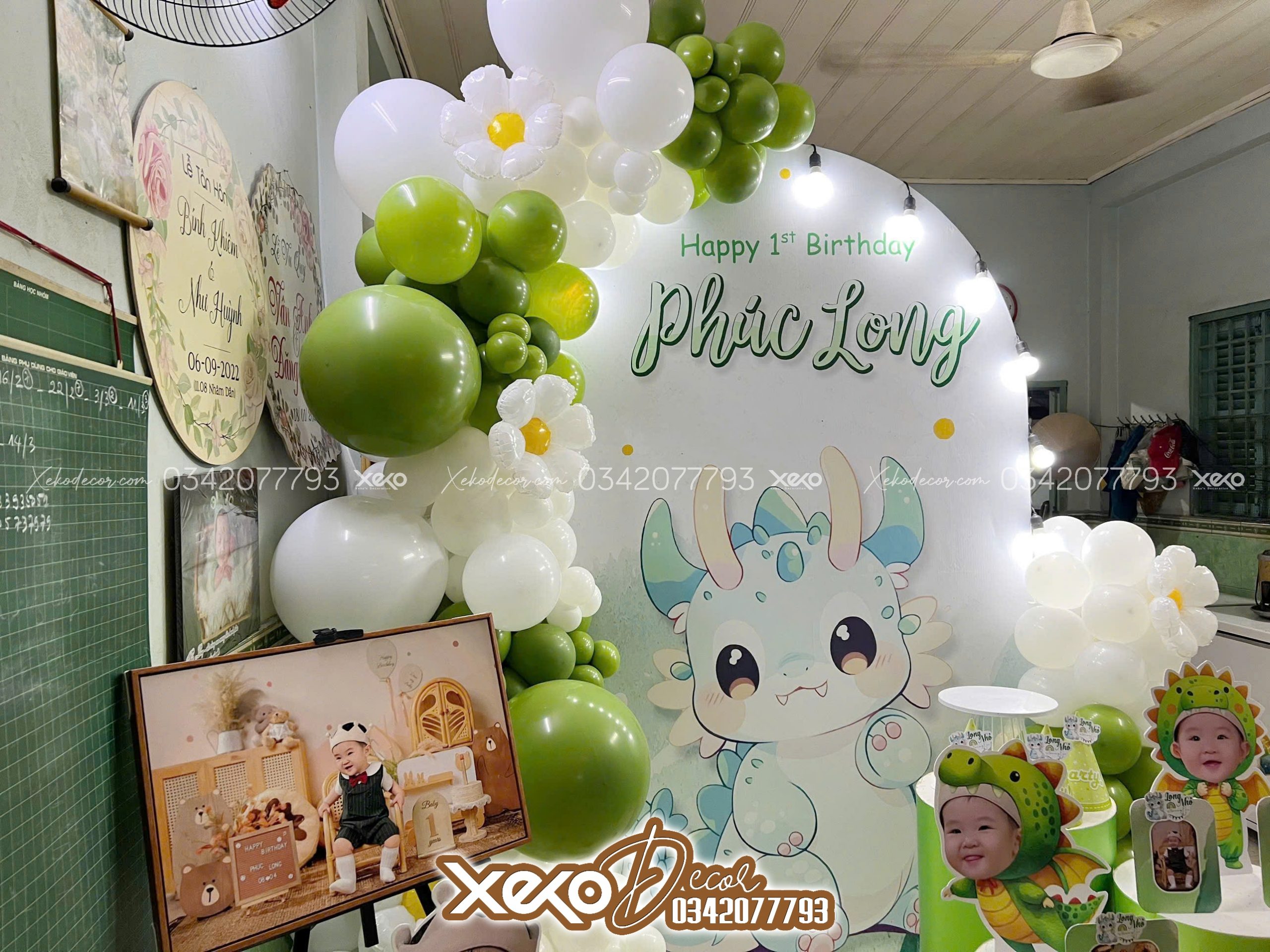 trang trí thôi nôi bé trai tuổi rồng tông xanh lá-bé Phúc Long