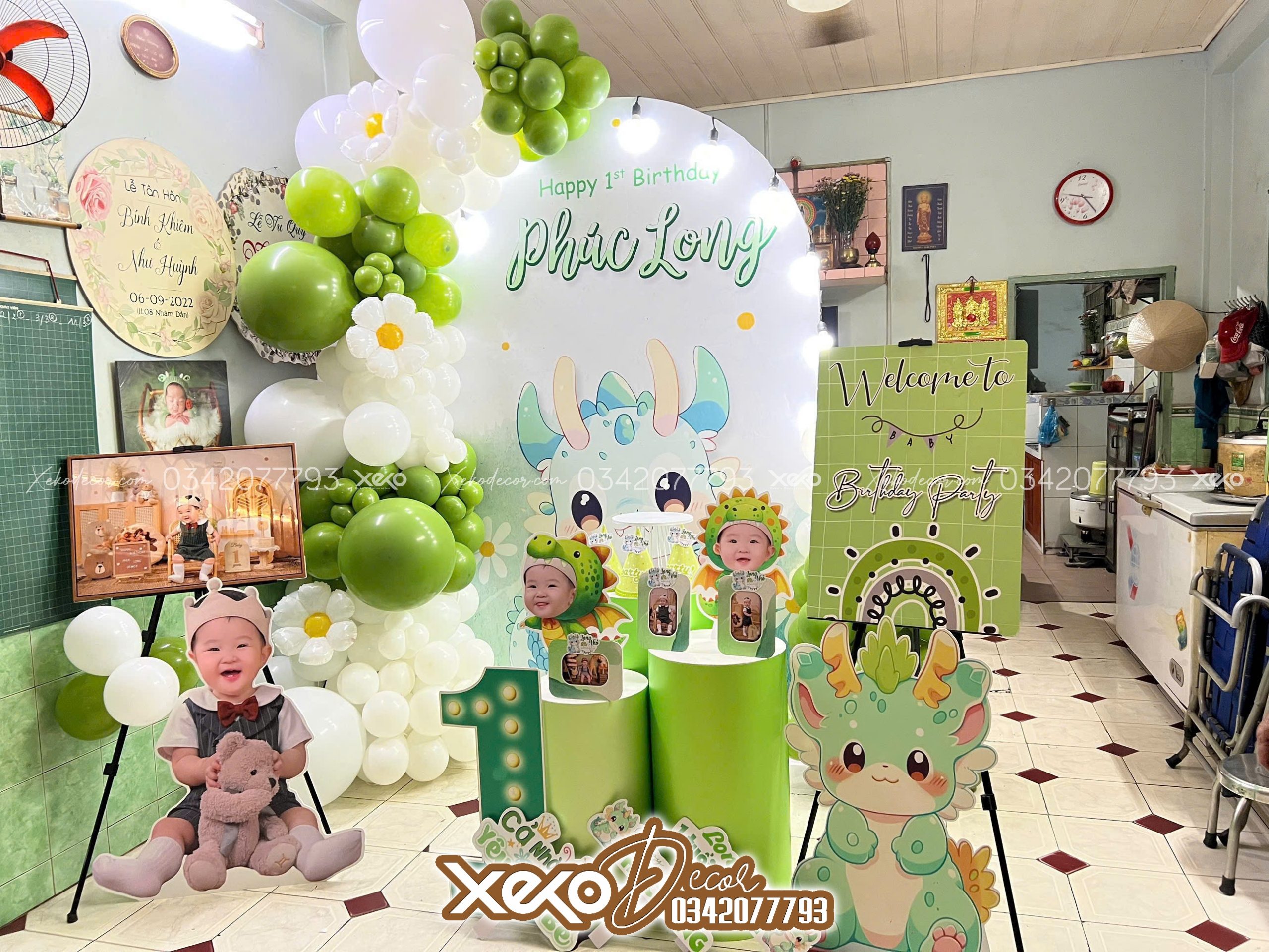 trang trí thôi nôi bé trai tuổi rồng tông xanh lá-bé Phúc Long