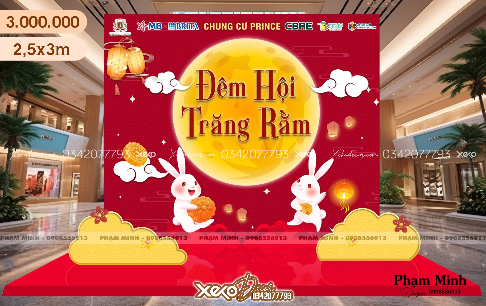 Trang trí background trung thu tone màu đỏ