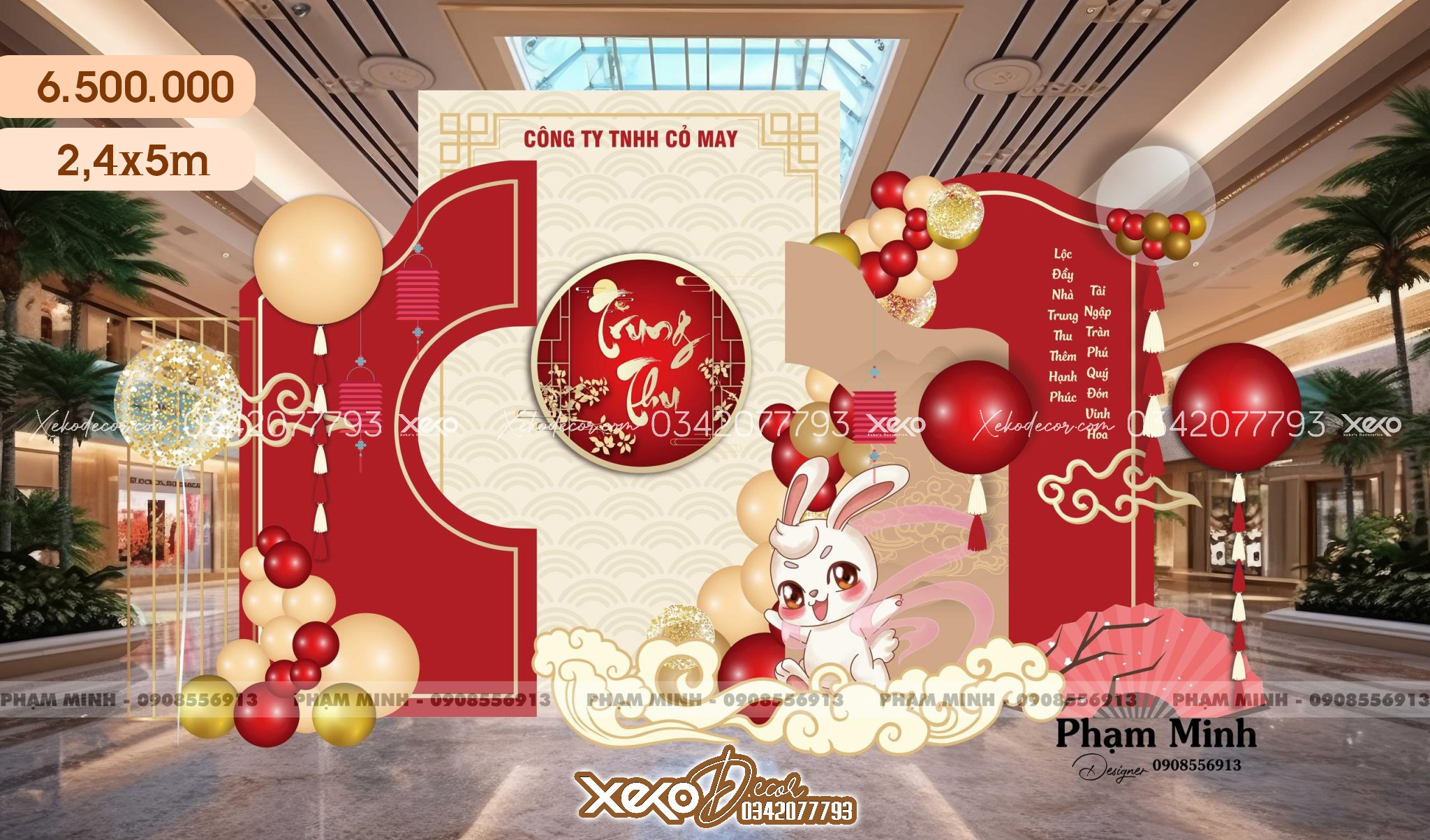 Trang trí backdrop tết trung thu màu đỏ