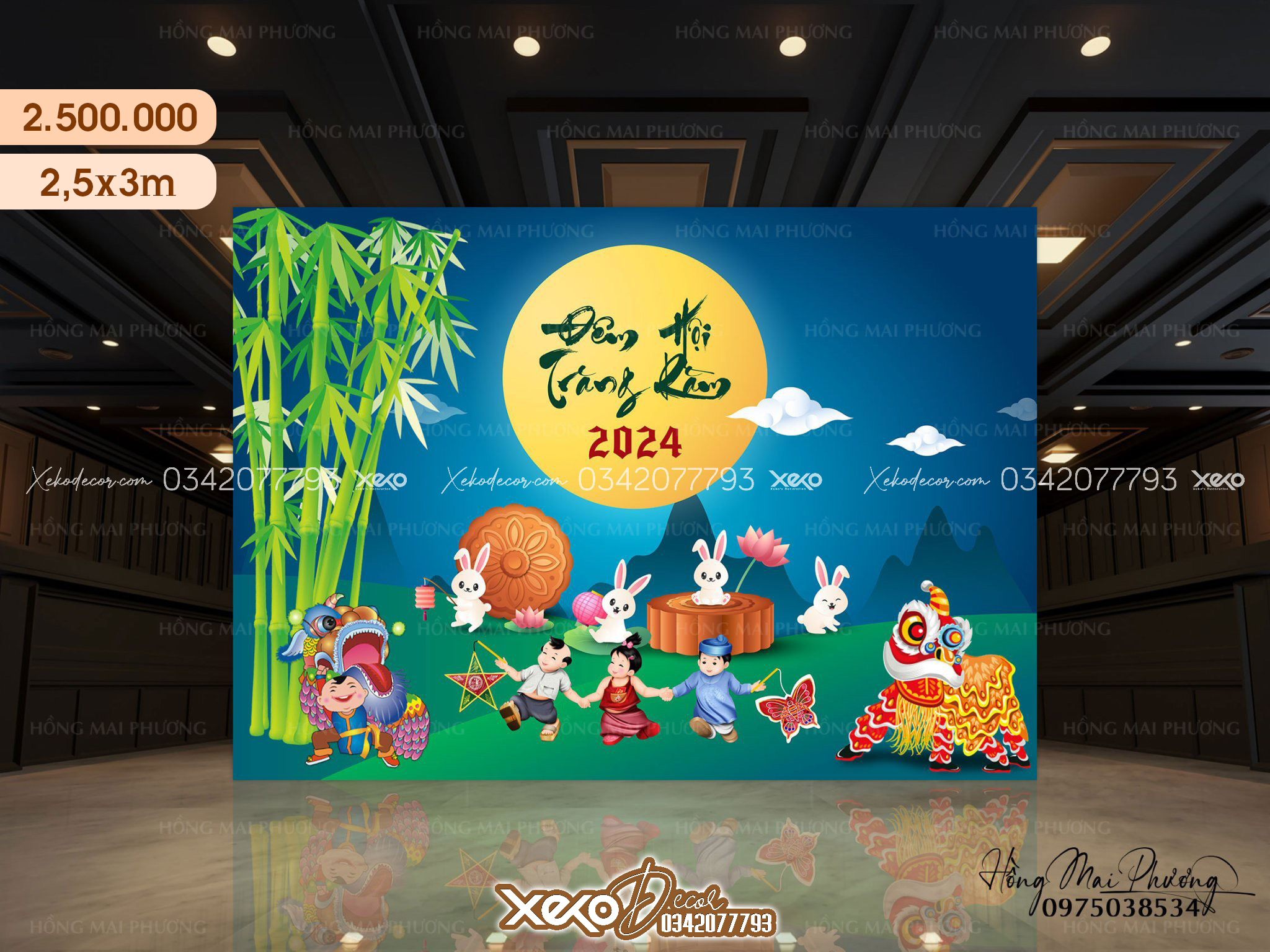 Mẫu trang trí trung thu khung chữ nhật đơn giản
