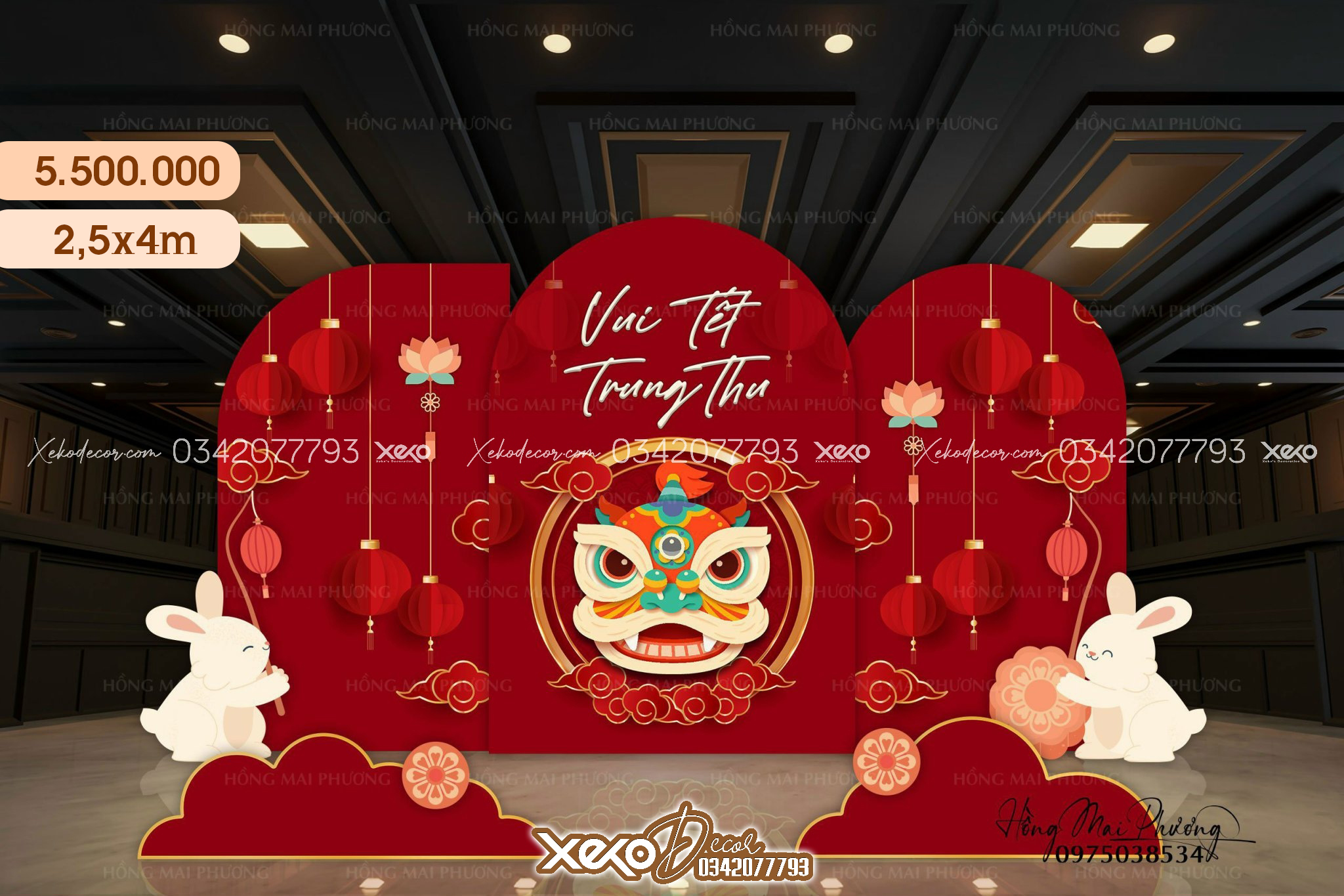 Mẫu trang trí trung thu có đầu lân