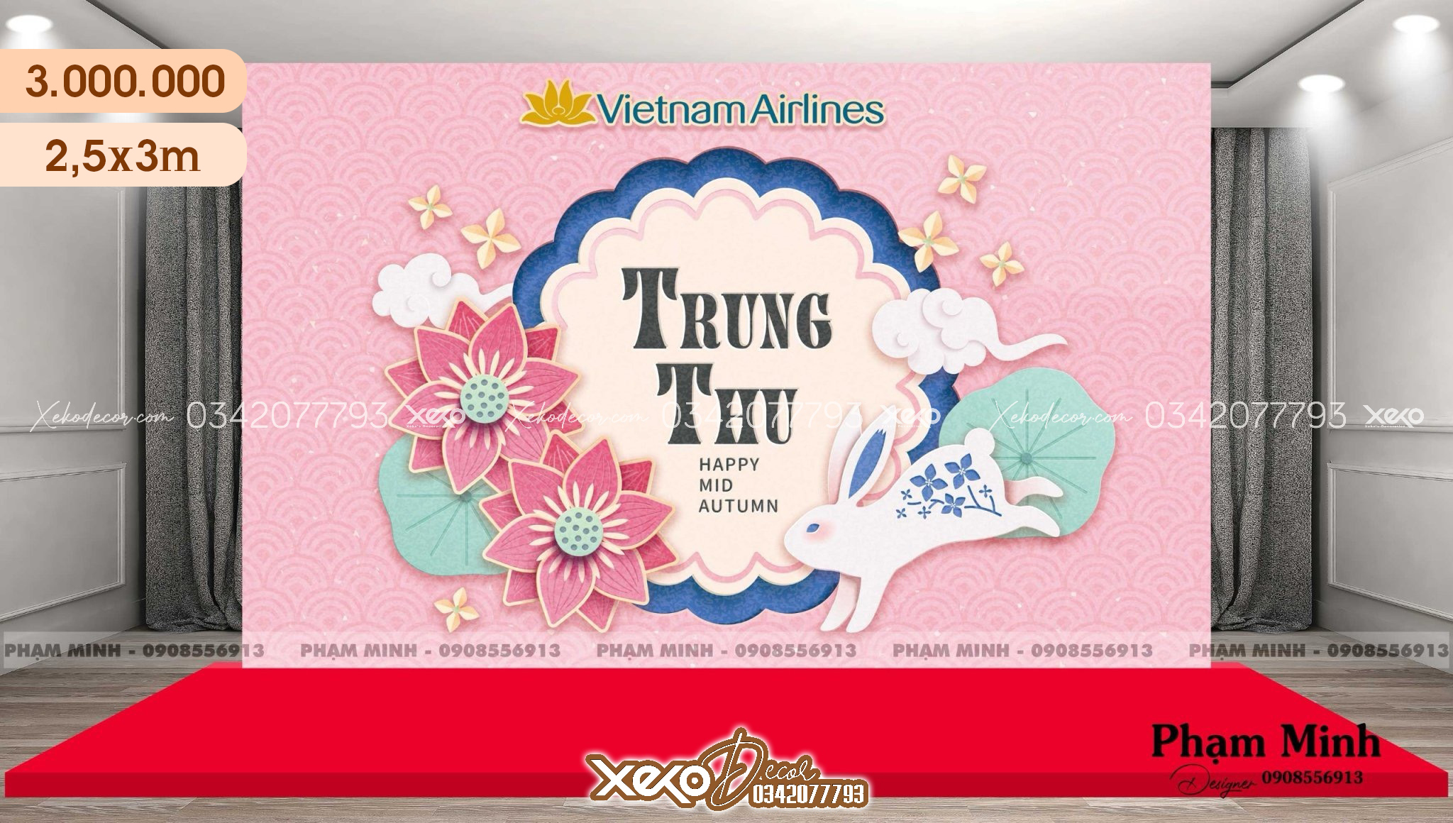 Mẫu trang trí trung thu tone màu hồng cho hãng máy bay
