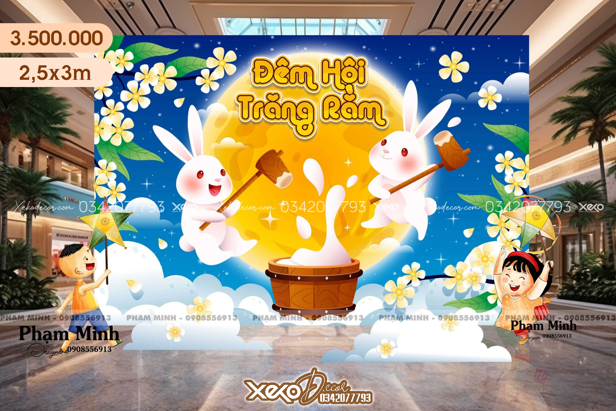Trang trí background trung thu tone màu xanh dương