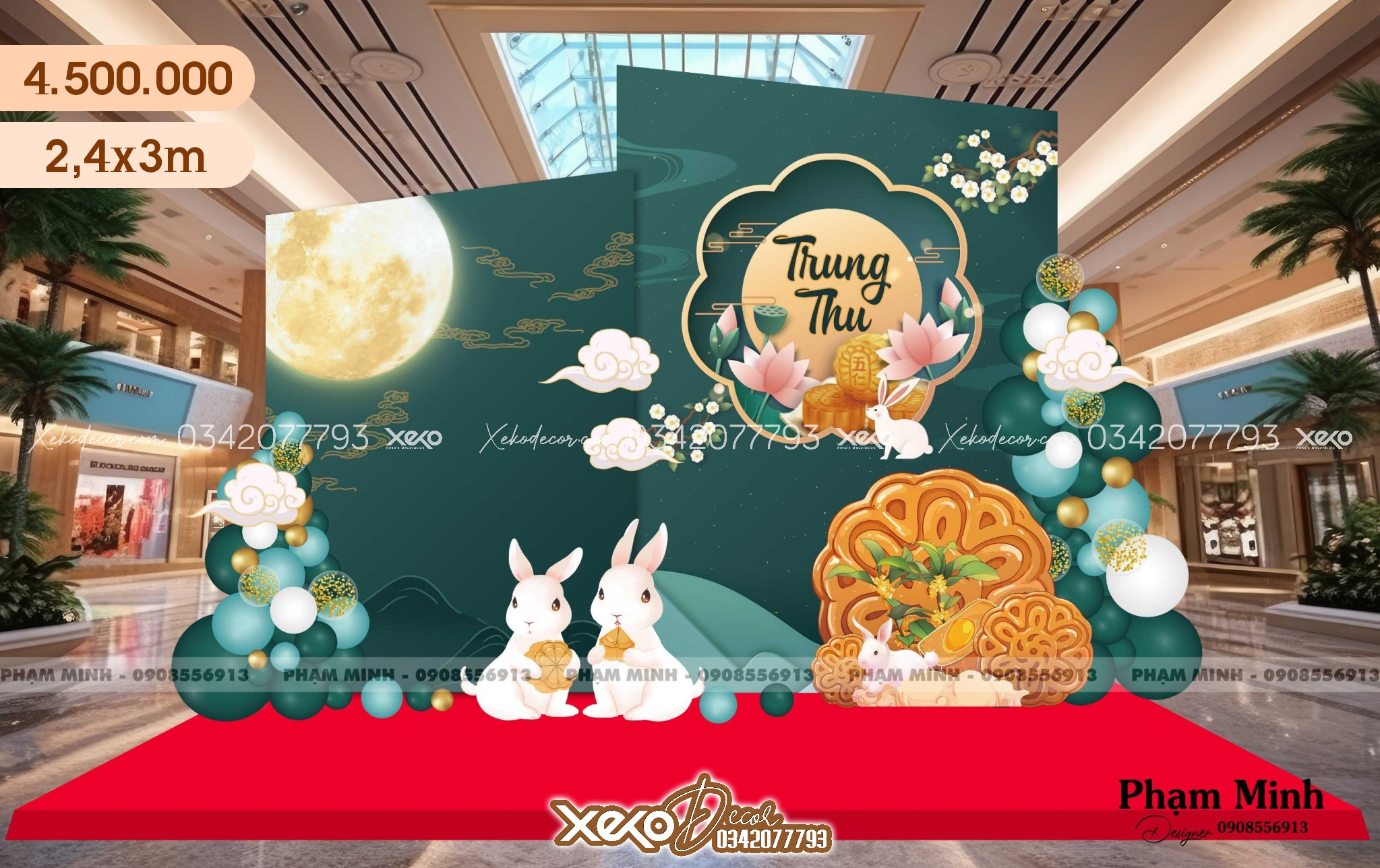 Trang trí background tết trung thu với ý tưởng từ hoa sen và thỏ ngọc