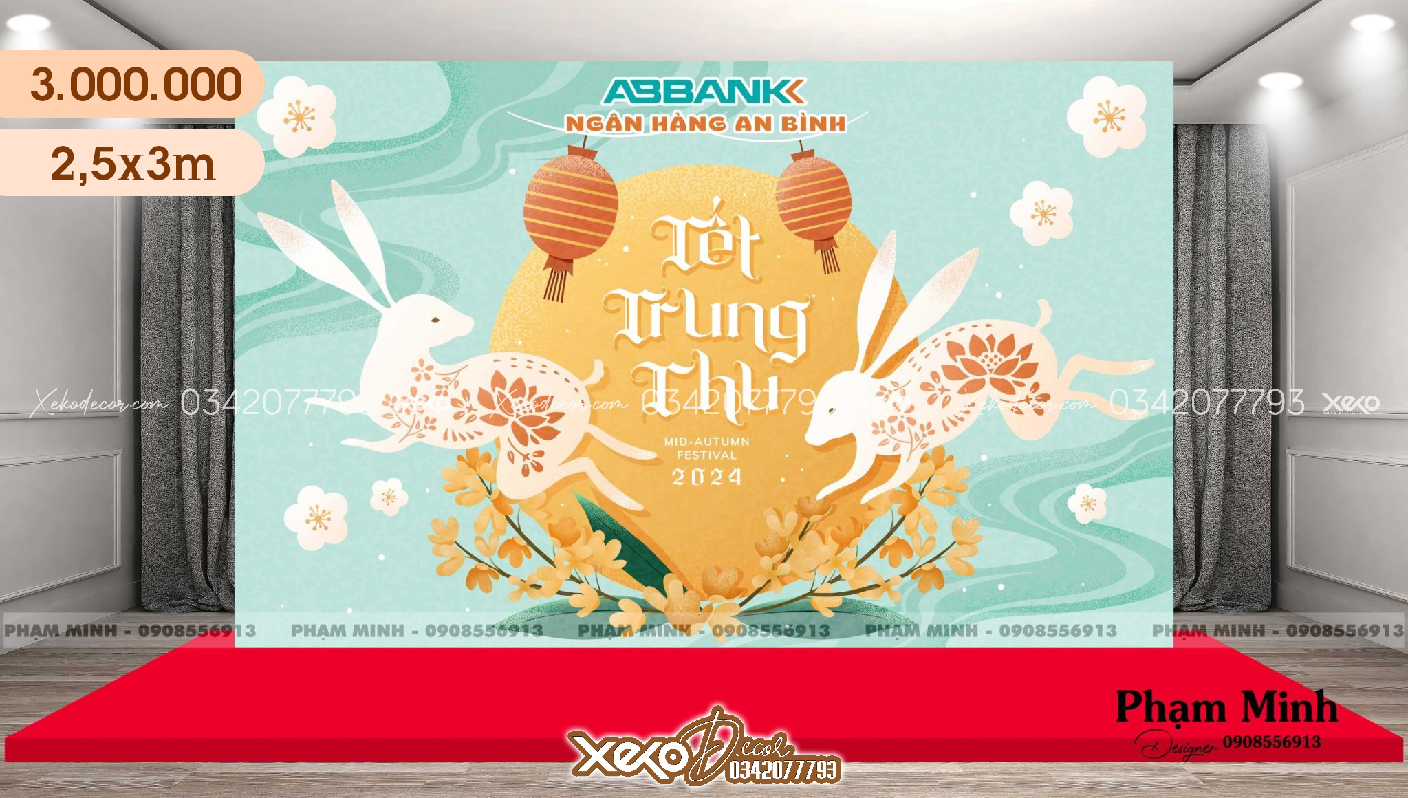 Trang trí background tết trung thu tone màu xanh mint