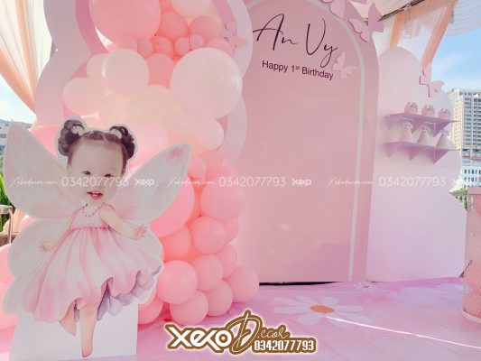 Trang trí thôi nôi bé gái tone hồng cute - An Vy