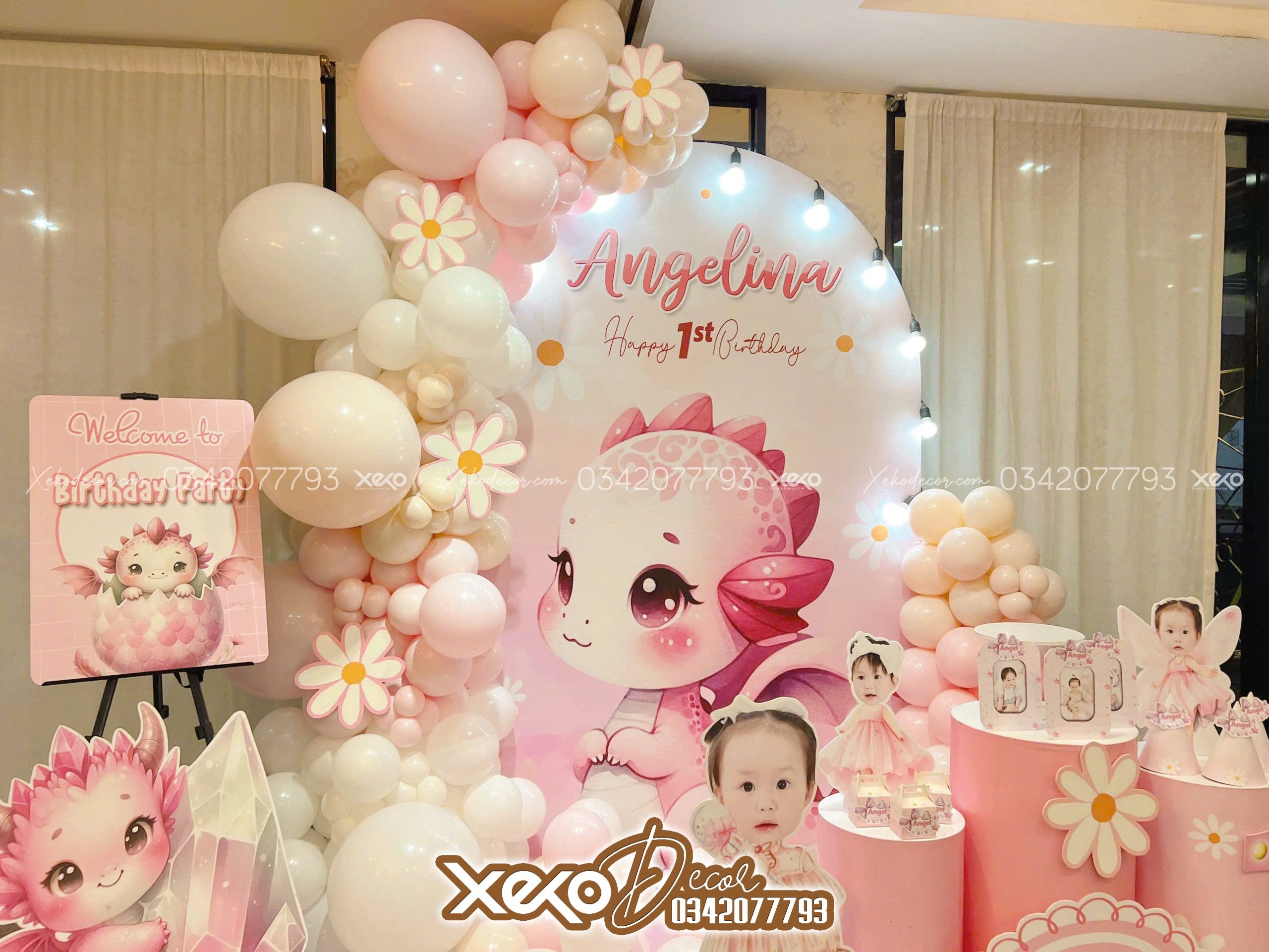 Decor thôi nôi bé gái tone hồng pastel-Angelina