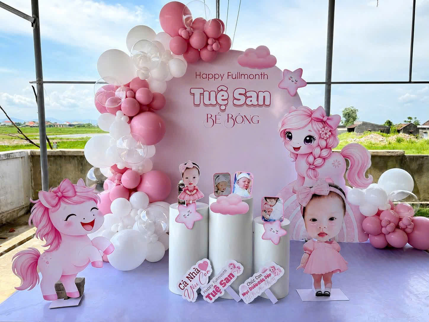 Mẫu Trang Trí Đầy Tháng Giá Rẻ Tone Hồng