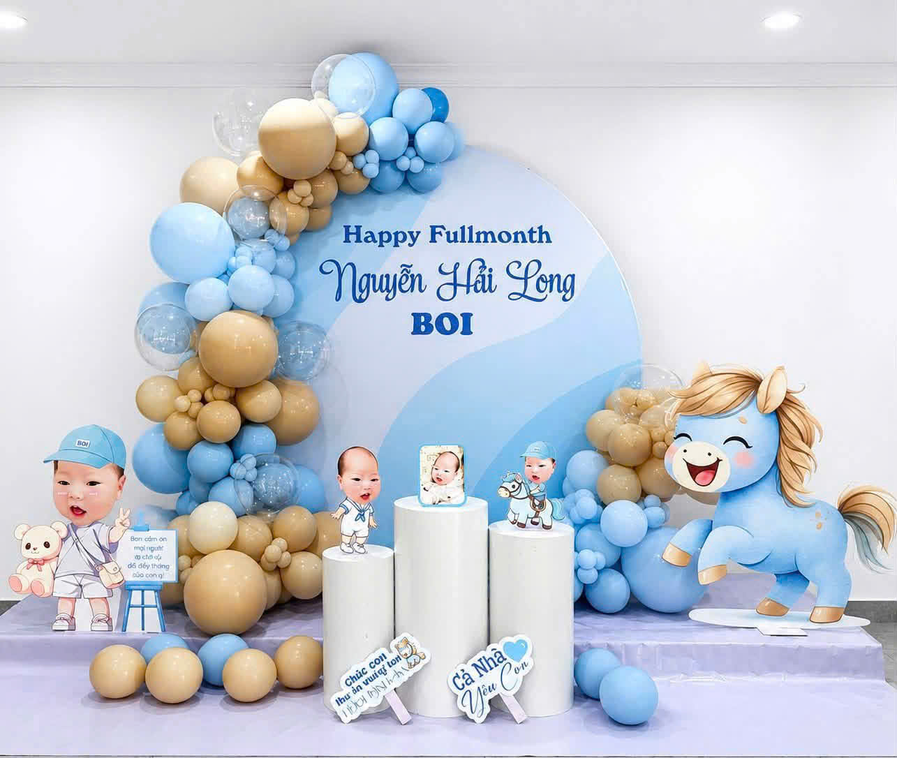 Mẫu Trang Trí Đầy Tháng Giá Rẻ Tone Xanh Dương